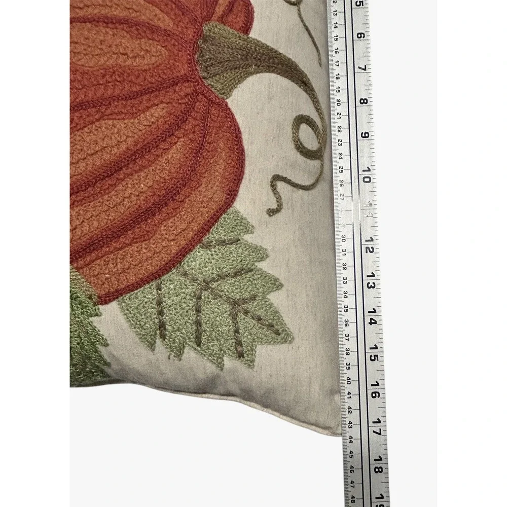 Gilded Maple Embroidered Down Pillow Pumpkin 3D Harvest Fall Autumn‎ 17x17